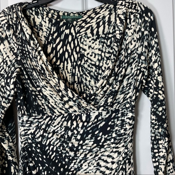 Lauren Ralph Lauren Dress Abstract Print Size 4 Black Off White Grey Str… - Picture 8 of 9